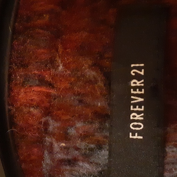 Forever 21 plaid fleece jacket  burgandy, navy and white  size large - Picture 5 of 6